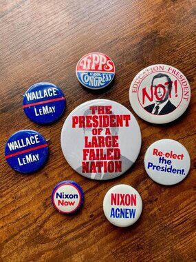 Vintage Political Buttons Lot Nixon Wallace Protest Pins 8pc